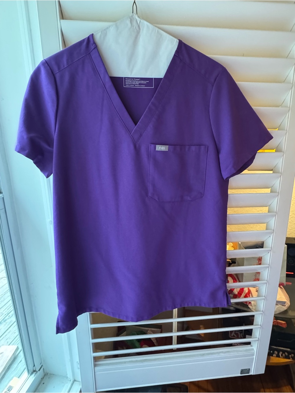 Figs Purple V-Neck Medical Scrub Top with Chest Pocket